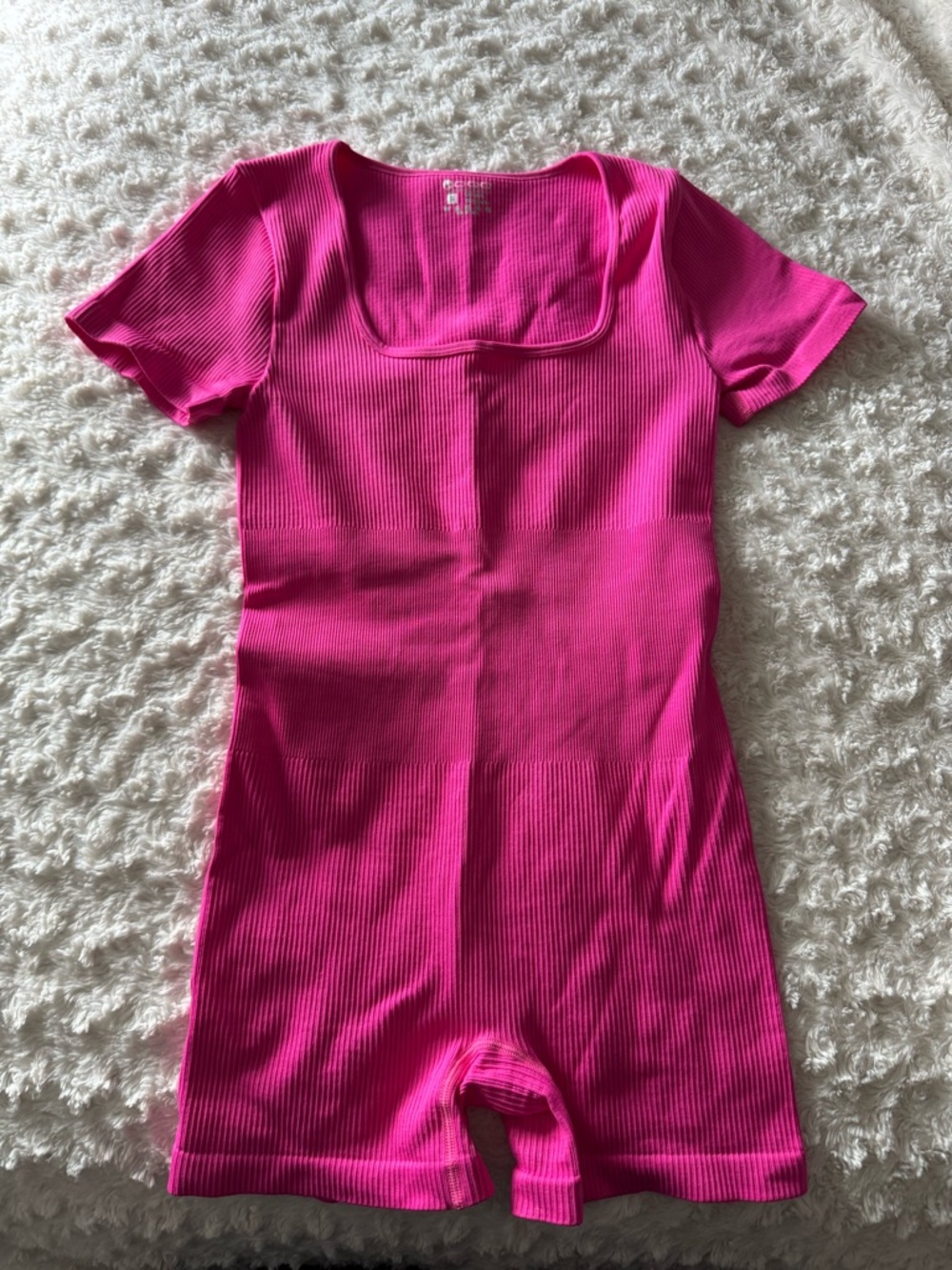 Fuchsia Ribbed Short-Sleeve Romper